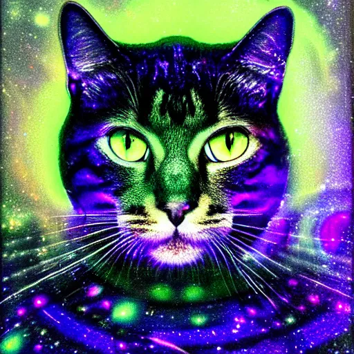 Prompt: UHD photorealistic Cosmic Feline Borg in the style of tonalism