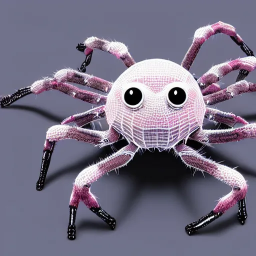 Prompt: Kumoko, a White and black patterened spider with pink eyes and spikes on it's back, CGI, anime, Kumo Desu ga Nani ka?, digital 3D drawing, sharp focus, concept-art