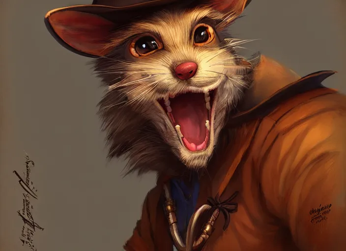 Image similar to character portrait feature of the anthro male anthropomorphic rat fursona wearing cowboy outfit wild west desperado character design stylized by charlie bowater, ross tran, artgerm, makoto shinkai, detailed, soft lighting, rendered in octane