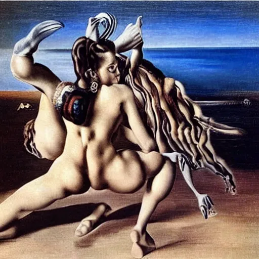 Image similar to two e - girls fighting on social media, by salvador dali,