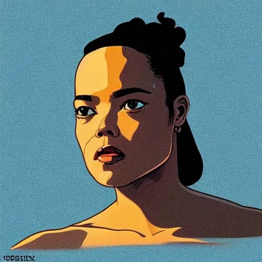 Prompt: “ tessa thompson retro minimalist portrait by jean giraud, moebius starwatcher comic, sharp, smooth face, 8 k ”