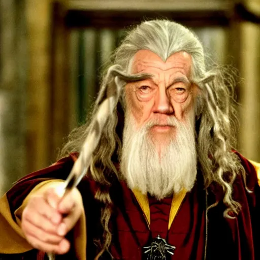 Image similar to still of gandalf as a gryffindor student in harry potter