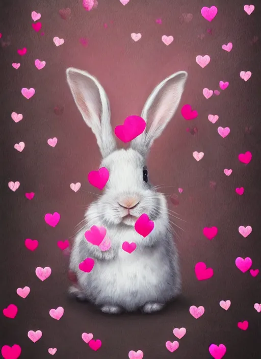 Prompt: portrait of a a bunny rabbit surrounded by pink hearts and love, matte painting, fantasy art