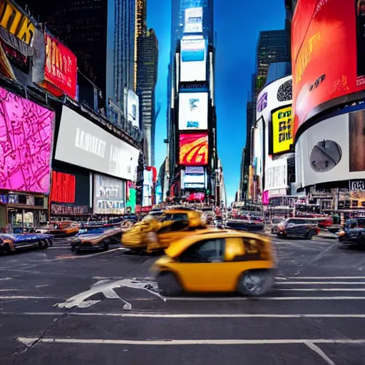 Prompt: electric Lion in new york times square, award winning photo