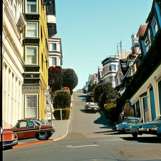 Image similar to color photography of Lombard Street, San Francisco In 1975