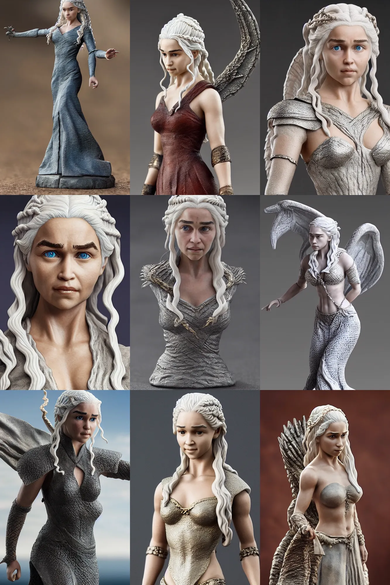 Prompt: a highly detailed 3D figurine of Daenerys Targaryen