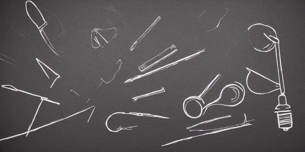 Prompt: artist's tools on black paper with a lamp on a desk