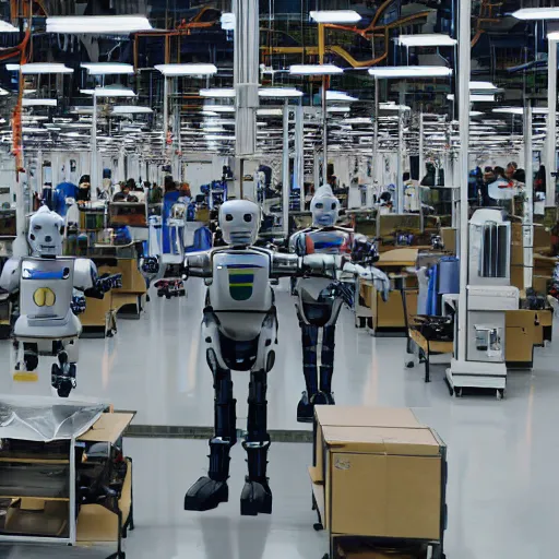 Prompt: A robot assembling human beings in a factory