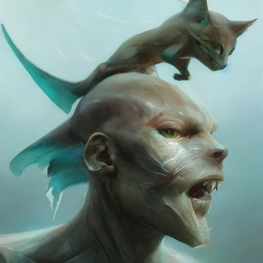 Prompt: half cat half shark, smooth, artstation, digital illustration by Ruan Jia and Mandy Jurgens and Artgerm and Wayne Barlowe and Greg Rutkowski and Zdislav Beksinski