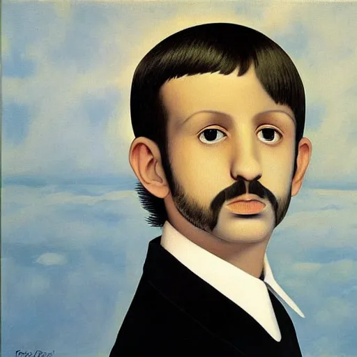 Image similar to painting of a young ringo starr by rene magritte, hd, 4 k, detailed, award winning