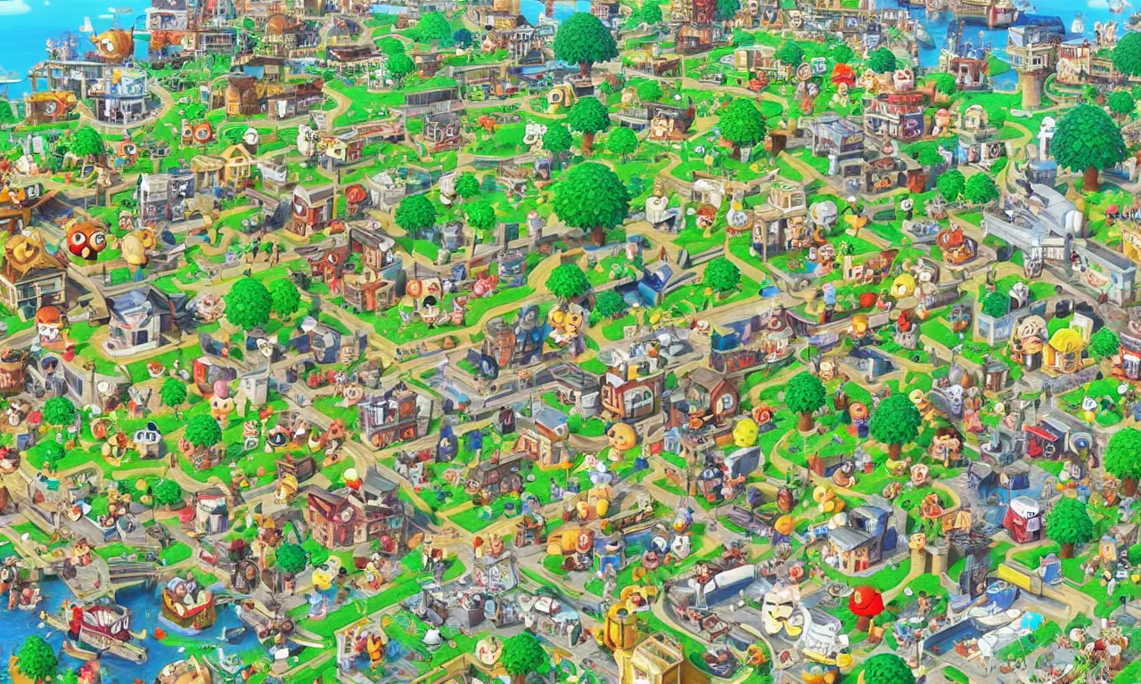 Image similar to a beautiful picture of Animal Crossing village by Akira Toriyama, highly detailed, trending on Artstation