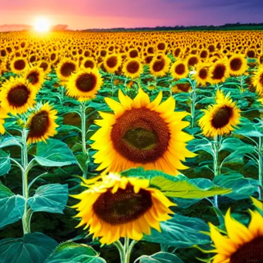 Image similar to a sunflower field at sunset