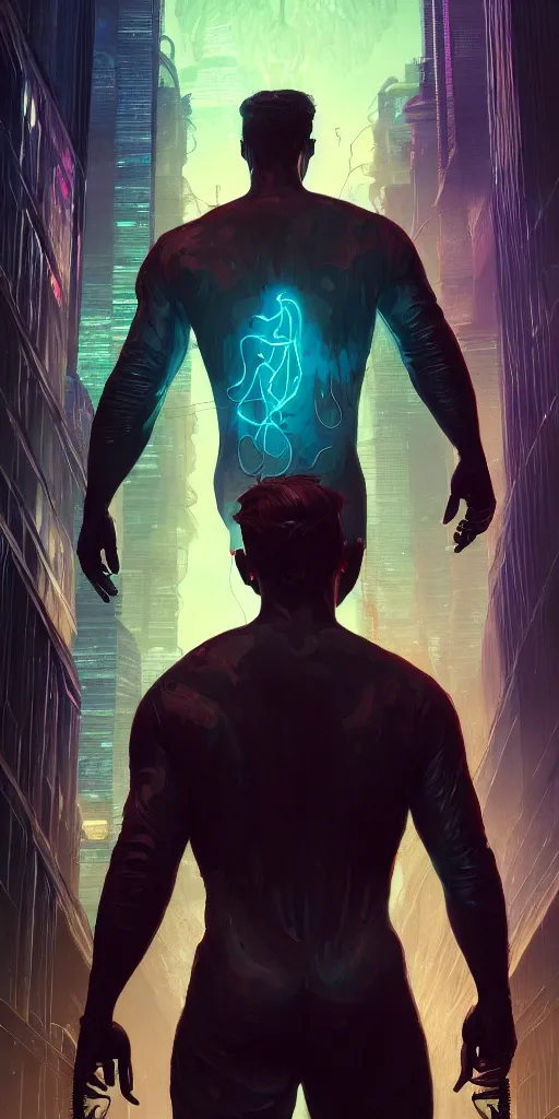 Image similar to altered carbon, angel protecting man, detailed intricate illustration, dark atmosphere, detailed illustration, hd, 4 k, digital art, overdetailed art, by greg rutkowski, by loish, complementing colors, trending on artstation, deviantart