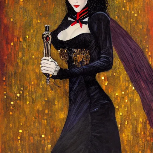 Prompt: A beautiful painting of a lady vampire, steampunk, dracula, soft light, cinematic, klimt