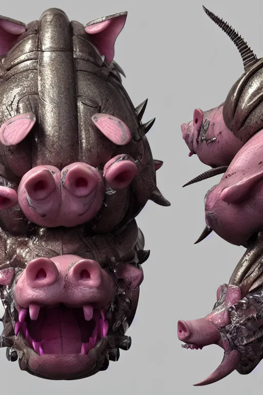 Image similar to skin concept, pig, biopunk, threes, teeth, many details, crystals, guyver style, 3 d, cinematic, hyper realism, high detail, octane render, art by hans giger