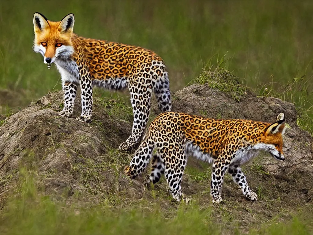 Image similar to a fox with leopard print, natural geographic, high quality photograph, stunning