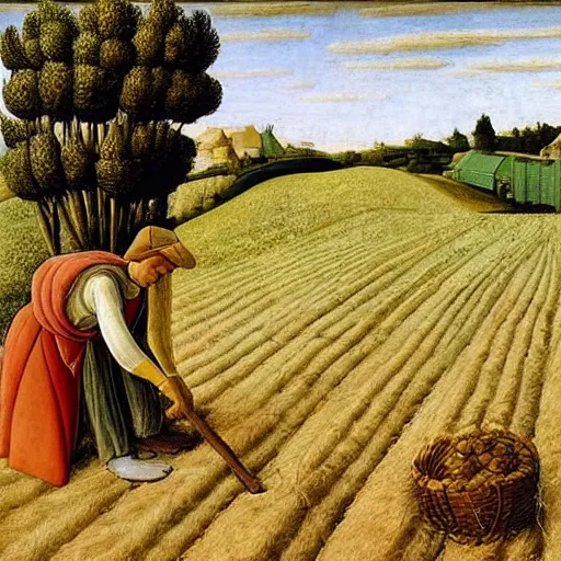 Image similar to Farmer tilling his field by Botticelli,