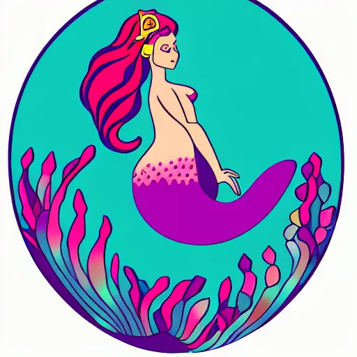 Image similar to Mermaid drawn with vector svg illustration without fill single border