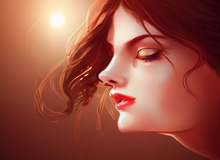 Image similar to woman love woman, sweet hugs, gold trim, atmoshperic, elegant, sharp focus, sand sea, red sun, huge lips, by n i x e u. artstation, intricate details