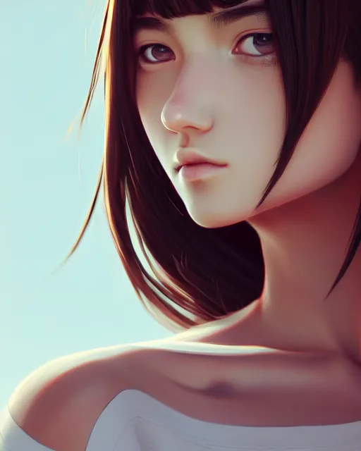Prompt: full very close up soft smooth tanned neck shot of a beautiful loner girl, in tshirt, anonymous, faceless, by saruei and guweiz and ilya kuvshinov, digital art, highly detailed, intricate, sharp focus, trending on artstation hq, deviantart, pinterest, unreal engine 5, 4 k uhd image