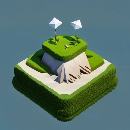 Image similar to a floating island isometric art, low poly art, game art, artstation, 3D render, cgsociety, octane render