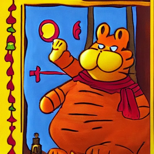 Prompt: Garfield tarot, 4k HD, oil on canvas