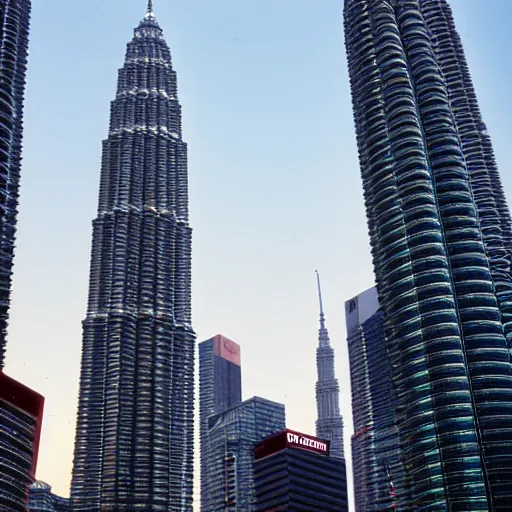 Prompt: the petronas towers shaped like elac debut floor standing speakers, ultra realistic, kodachrome 6 4, golden hour image