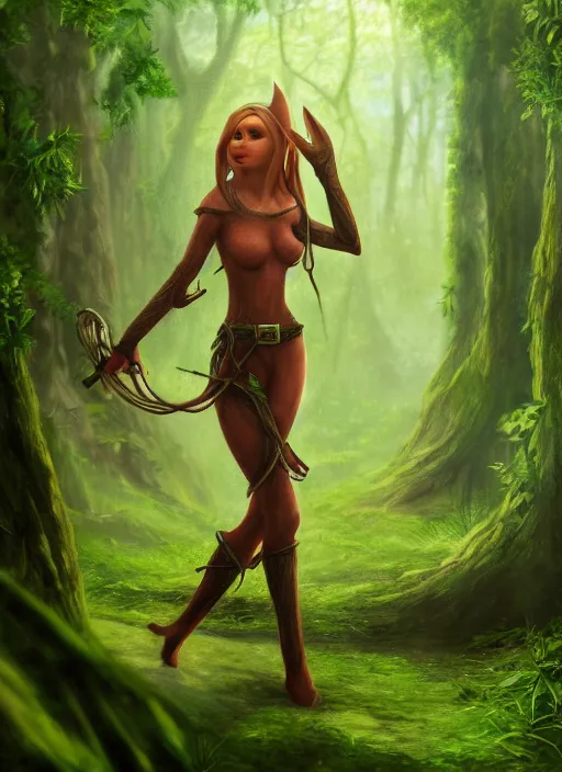 Prompt: elf in lush forest, high detail, 4 k, concept art, realism style