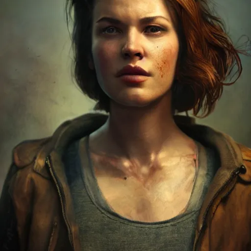 Prompt: fallout 5, charismatic beautiful rugged brunette female protagonist, portrait, indoor setting, rim light, atmospheric lighting, painted, intricate, volumetric lighting, beautiful, daytime, sunny weather, slight overcast, sharp focus, deep colours, ultra detailed, by leesha hannigan, ross tran, thierry doizon, kai carpenter, ignacio fernandez rios