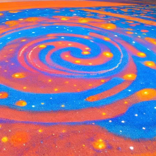 Prompt: Liminal space in outer space, colored sand art