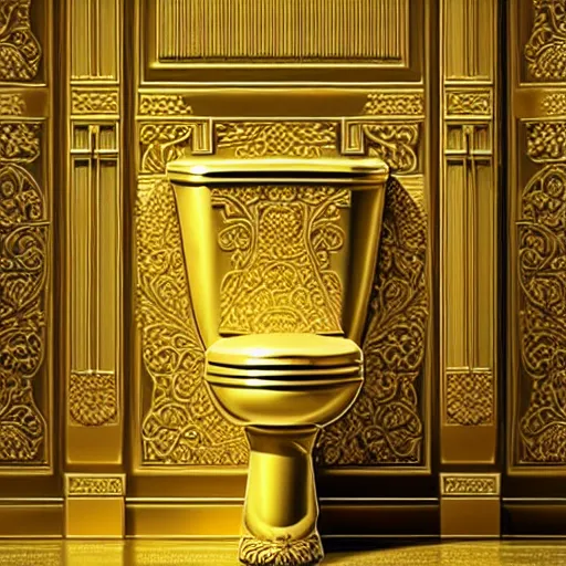 Image similar to a toilet made from solid gold. highly detailed, ornate, photorealistic