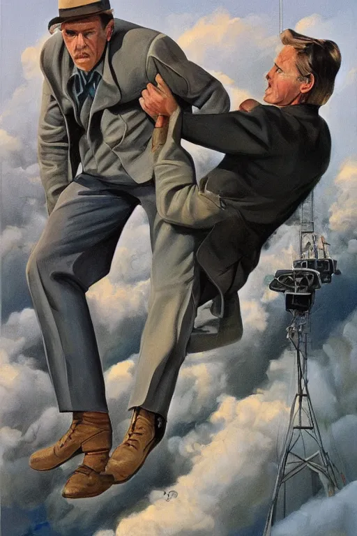 Prompt: don't leave me hangin ', an ultrafine detailed painting by john philip falter, austin briggs, cg society, american scene painting, dystopian art, american realism, academic art, movie poster, poster design, concert poster