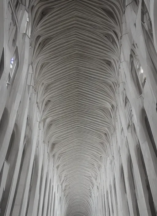 Prompt: white marble interior photograph, carved cathedral, brutalist, shiny, angular, expansive, by louis kahn and moshe safdie