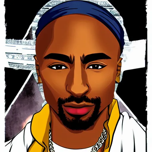 Image similar to Tupac Shakur, screenshot from a 2012s anime