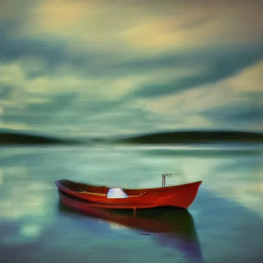 Image similar to a digital alarm clock in a boat, surreal impressionist painting