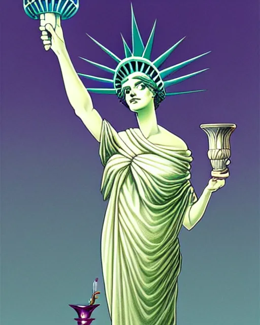 Image similar to Beautiful and playful lady liberty portrait, art nouveau, fantasy, holding a vase by Rene Lalique , elegant, highly detailed, sharp focus, art by Artgerm and Greg Rutkowski and WLOP