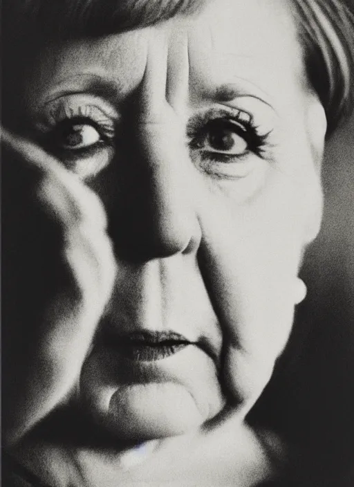 Prompt: close - up portrait of angela merkel by sarah moon,