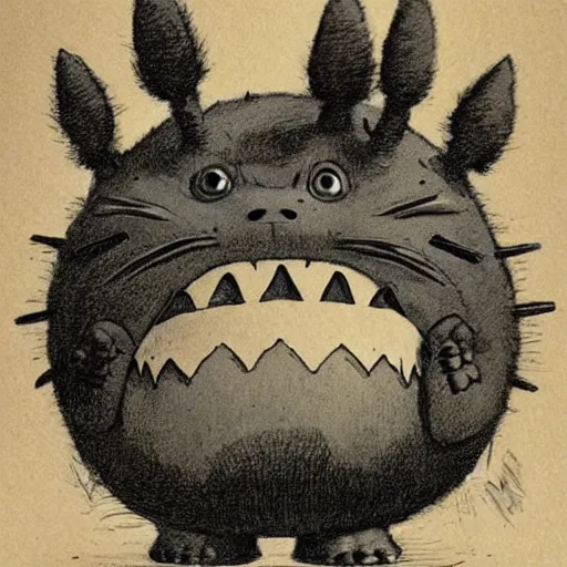 Prompt: front view of a demonic totoro with compound eyes, symmetrical, by jean - baptiste monge!!!!!!!!!!!!!!!!!!!!!!!!!!!