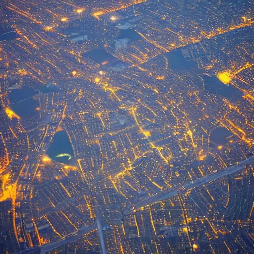 Prompt: looking down from a plane into a distroyed city :: cinematic photography, beautiful light