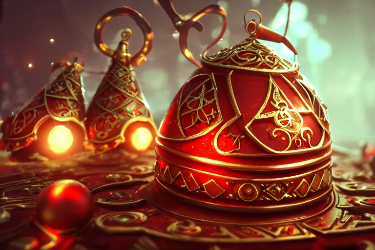 Image similar to an extremely detailed concept art of a angular fantasy jingle bell infused with magic, trending on artstation, digital art, 4 k, intricate, octane render, sharp focus