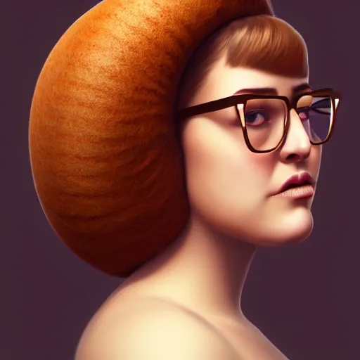 Prompt: portrait of a stocky beautiful woman with a bundt bundt pan face, brown eyes, glasses, wide shot, digital art, 8k, trending on artstation