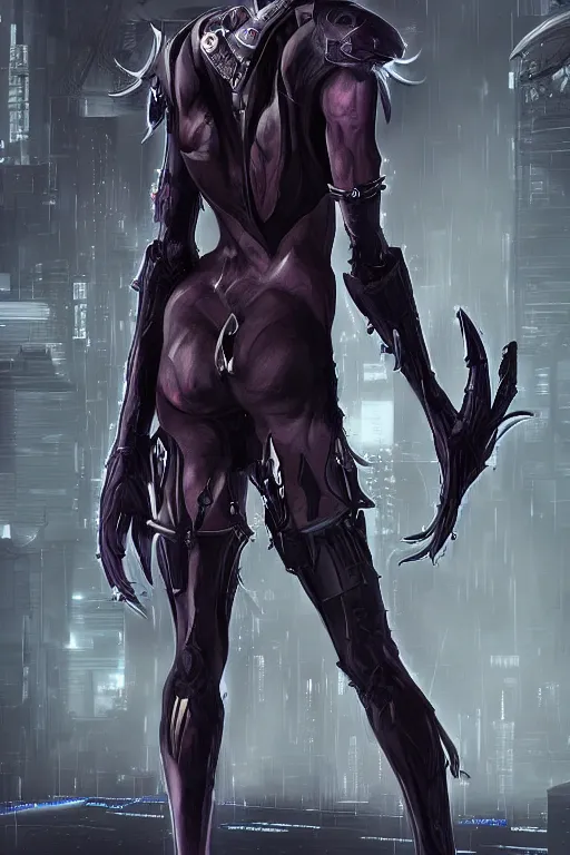 Prompt: a teenager dark elf with hoofs, cyberpunk, artstation