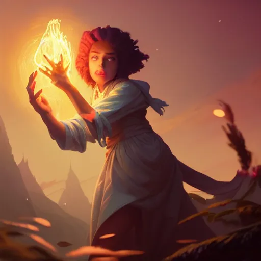 Image similar to highly detailed vfx portrait of a mage casting a light spell, unreal engine, greg rutkowski, loish, rhads, beeple, makoto shinkai and lois van baarle, ilya kuvshinov, rossdraws, tom bagshaw, alphonse mucha, global illumination, detailed and intricate environment