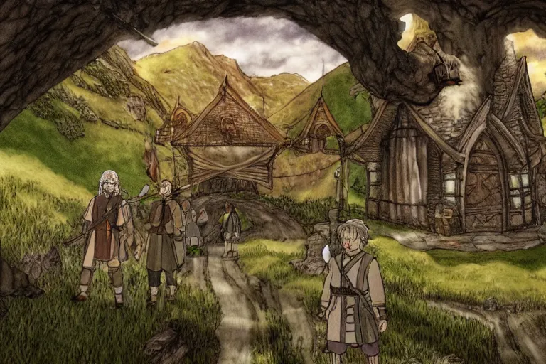 Image similar to tonemapped the fellowship of the ring!! by studio ghibli, highly detailed,