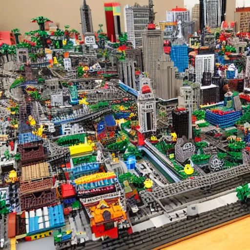 Image similar to large city lego set built entirely out of legos, very intricate and detailed, photorealistic