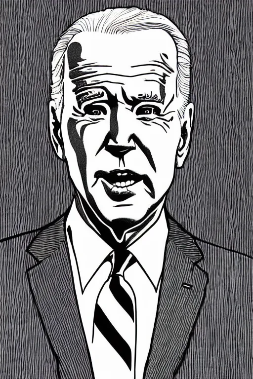 Image similar to Joe Biden full body portrait, body horror, black and white Illustration by Junji Ito