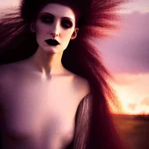 Image similar to photographic portrait of a stunningly beautiful goth renaissance female, in soft dreamy light at sunset, contemporary fashion shoot, by edward robert hughes, annie leibovitz and steve mccurry, david lazar, jimmy nelsson, extremely detailed, breathtaking, hyperrealistic, perfect face, octane render