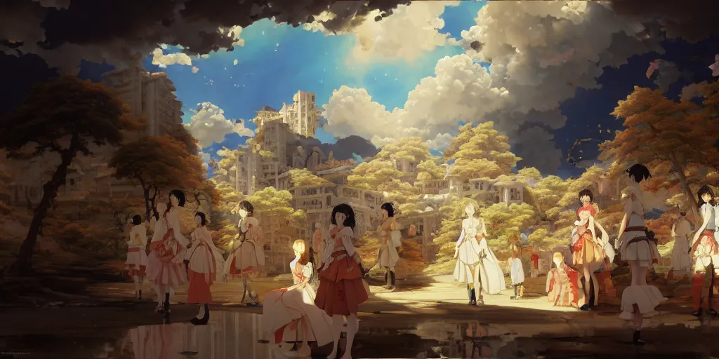 Prompt: baroque oil painting of key visual environment concept art, anime maids during the fall of the roman empire, brutalist fantasy, rule of thirds golden ratio, fake detail, trending pixiv fanbox, acrylic palette knife, style of makoto shinkai ghibli takashi takeuchi yoshiyuki sadamoto jamie wyeth james gilleard greg rutkowski chiho aoshima