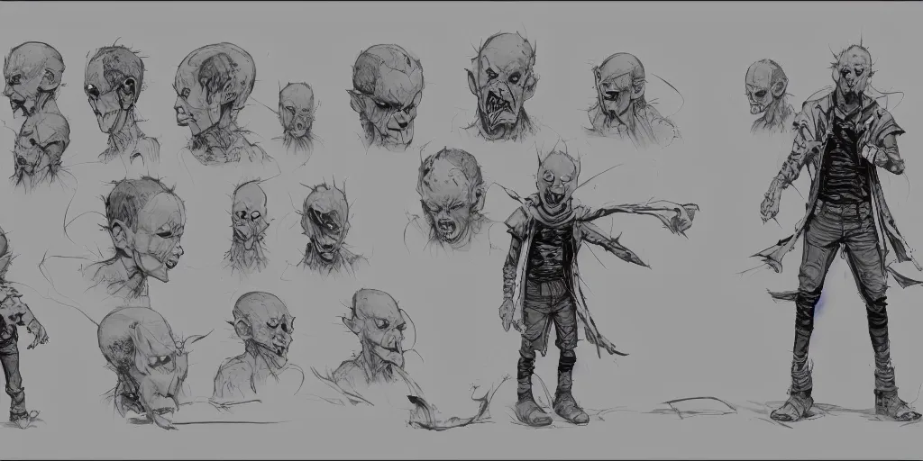 Image similar to evil kid, character sheet, concept design, contrast, kim jung gi, greg rutkowski, zabrocki, karlkka, jayison devadas, trending on artstation, 8 k, ultra wide angle, pincushion lens effect