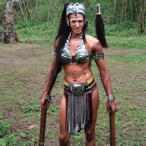 Prompt: full body photo of a skinny female amazon warrior